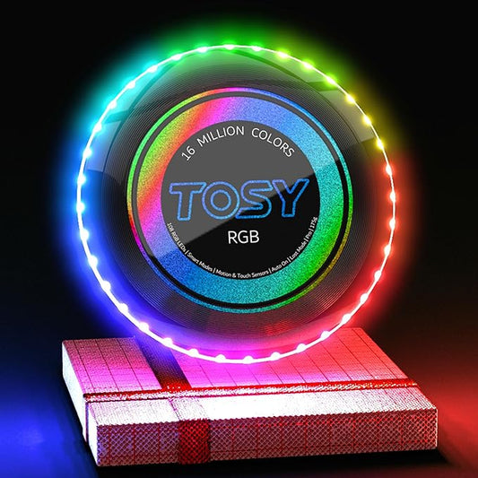 TOSY Flying Disc - 108 RGB Multicolor or 36 Monocolor LEDs, Super Bright, Smart Modes, Christmas Stocking Stuffers Gift, Camping Toy for Kid/Teen/Adult, Auto Light Up, Rechargeable, Waterproof, 175g