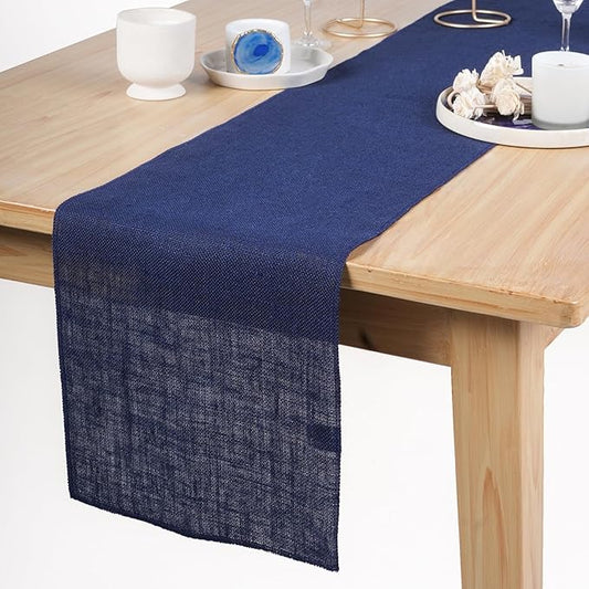 RAJRANG Jute Table Runner Long Burlap Roll Fabric for Party Dining Room Kitchen Wedding Fall Decoration (Blue Depths, L-108 X W-12)