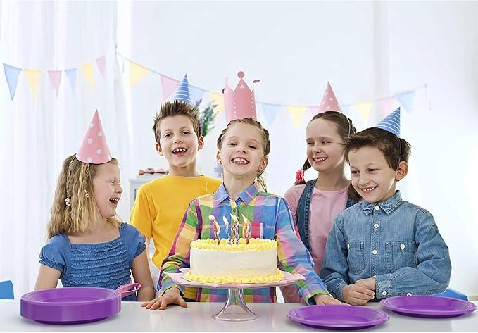 Party Solids Purple Plastic Plates For Party Supplies, Purple Disposable Plates 100 Pieces - 50-7" & 50-9" Heavy Duty 350 GSM Disposable Dinnerware Sets, Plastic Dinnerware Sets
