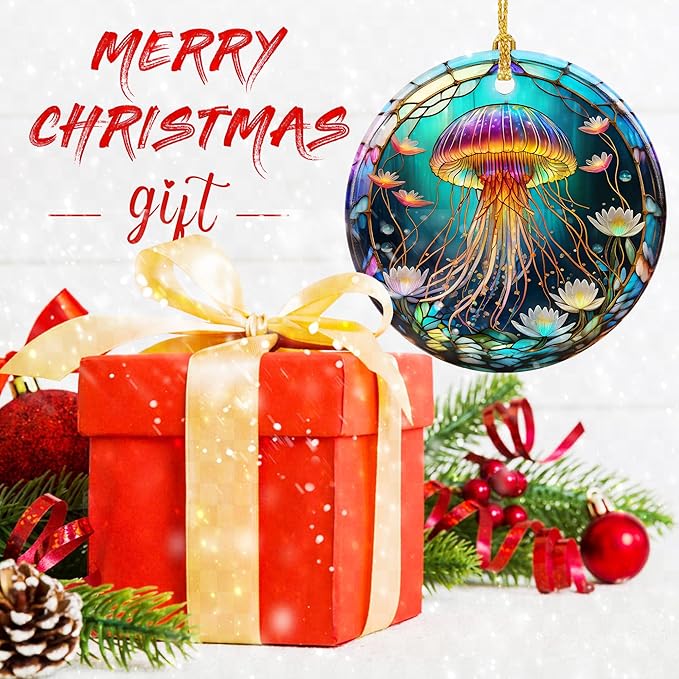 Stained Ceramic Jellyfish Ornament - Jellyfish Christmas Ornaments - Christmas Tree Ornaments - Christmas Decorations - Jellyfish Decor for Office, Room, Home - Holiday Present Ideas
