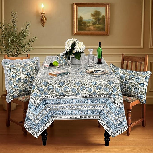 Ridhi -Asparagus Green 60x60 Inches Square 100% Cotton Hand Block Print Tablecloth Washable Halloween Thanksgiving/Christmas Parties/Wedding Use,Fall décor Farmhouse Dining Dinner Tablecloth