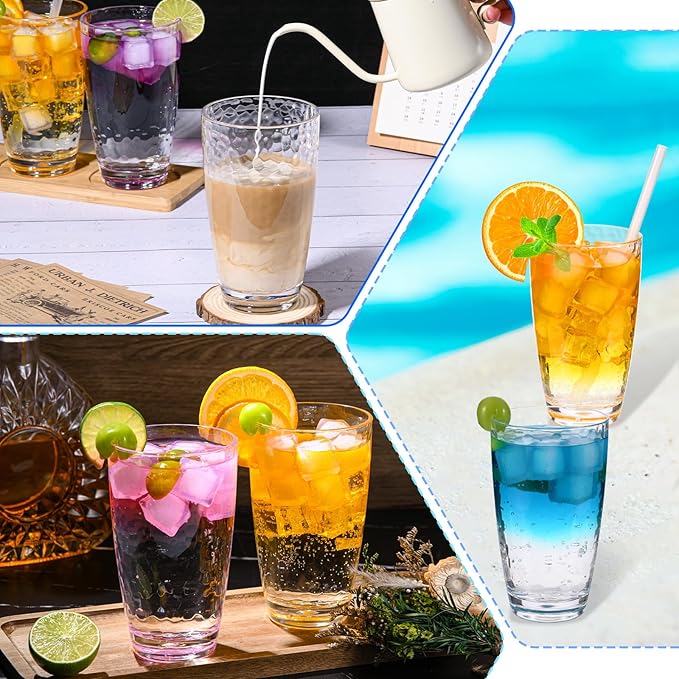 6 Pcs Plastic Drinking Tumblers Set of 18 oz, Acrylic Drinking Glasses with Straw&PP Brush, BPA-Free, Stackable Water Cups, Clear Cups for Juice, Wine (18 oz-6 pcs)