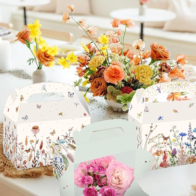 12 PCS Wildflower Party Treat Boxes Flower Party Favor Gift Box Wildflower Theme Candy Goodies Bags for Floral Bridal Baby Shower Birthday Wedding Party Supplies