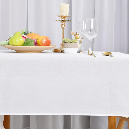 Hiasan 2 Pack Faux Linen Rectangle Tablecloth - Wrinkle and Stain Resistant Washable Table Cloth for Kitchen Dining Room Holiday Table Cover for Party Dinner, White, 52 x 70 Inch