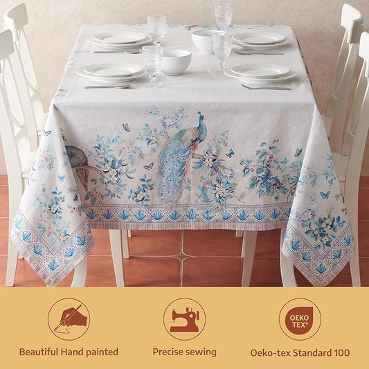 Maison d' Hermine Premium Table Cloth Square Table 100% Combed Cotton 70 x 70 Inches Tablecloth Reusable Decorative for Dining Room, Farmhouse, Party, Festive & Wedding - Peacock Utopia - Orginal