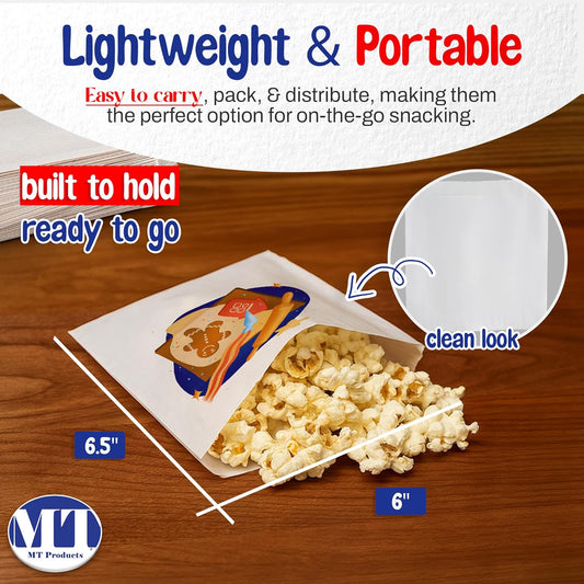 MT Products Custom Printed Small White Paper Bags 6" x 6.5 - Personalized Disposable White Cookie Bags