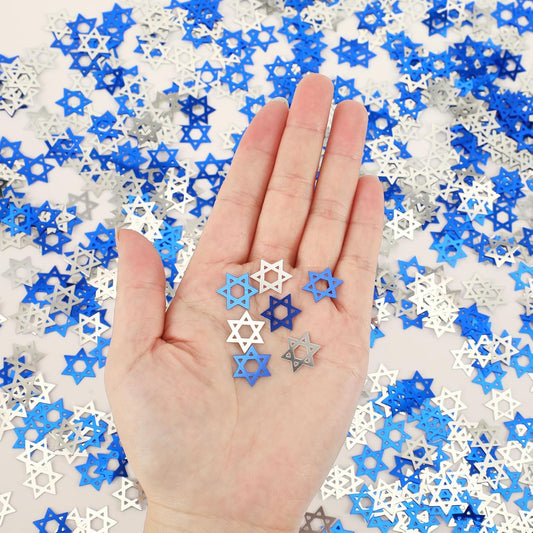 MARFOREVER Star of David Glitter Confetti, Hanukkah Confetti Table Decoration Chanukkah Metallic Foil Blue Silver Chanukah Sprinkles Sequins Scatter for Hanukkah Jewish Festival Party Supplies Decor
