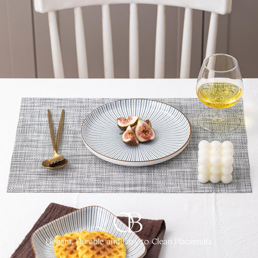 Placemats Set of 12 - Easy Clean Woven Vinyl Placemats for Dining Table, Indoor/Outdoor Place Mats, Washable PVC Table Mats(Gray)