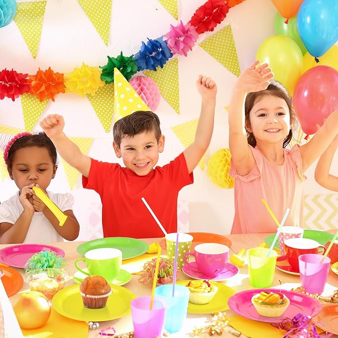 Kochorie 150 Pieces Neon Disposable Paper Plates 9 Inch Heavy Duty Dinner Plates, Solid Color, Table Decorations Party Supplies for Birthdays, Weddings, Daily Use