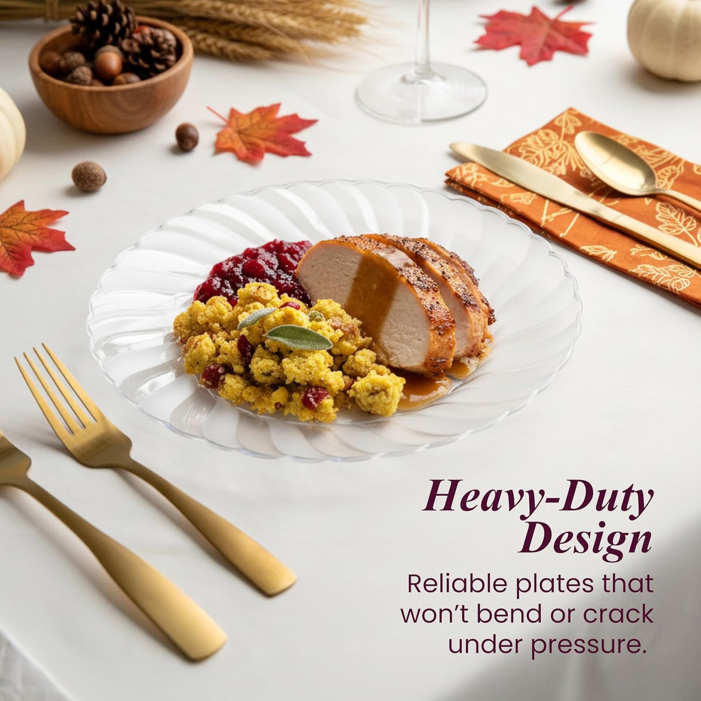 Aya's Cutlery Kingdom 50 Clear Plastic Plates 9" - Heavy-Duty Round Disposable Plates for Parties, Events, and Weddings - Elegant, Durable Clear Dinner Plate for Serving Food and for Easy Cleanup