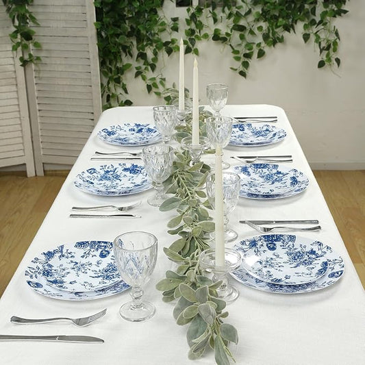 Efavormart 10-Pack French Toile Plastic Dinner Plates – Blue & White Floral, 10" Round Disposable Party Plates