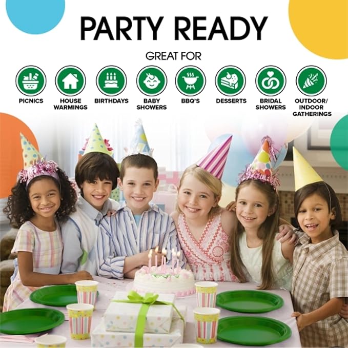 Exquisite Party Solids Green Plastic Plates For Party Supplies 9" Green Disposable Plates Heavy Duty 50 Pcs Plastic Dinnerware Sets Heavy Duty 350 GSM Disposable Dinnerware Set