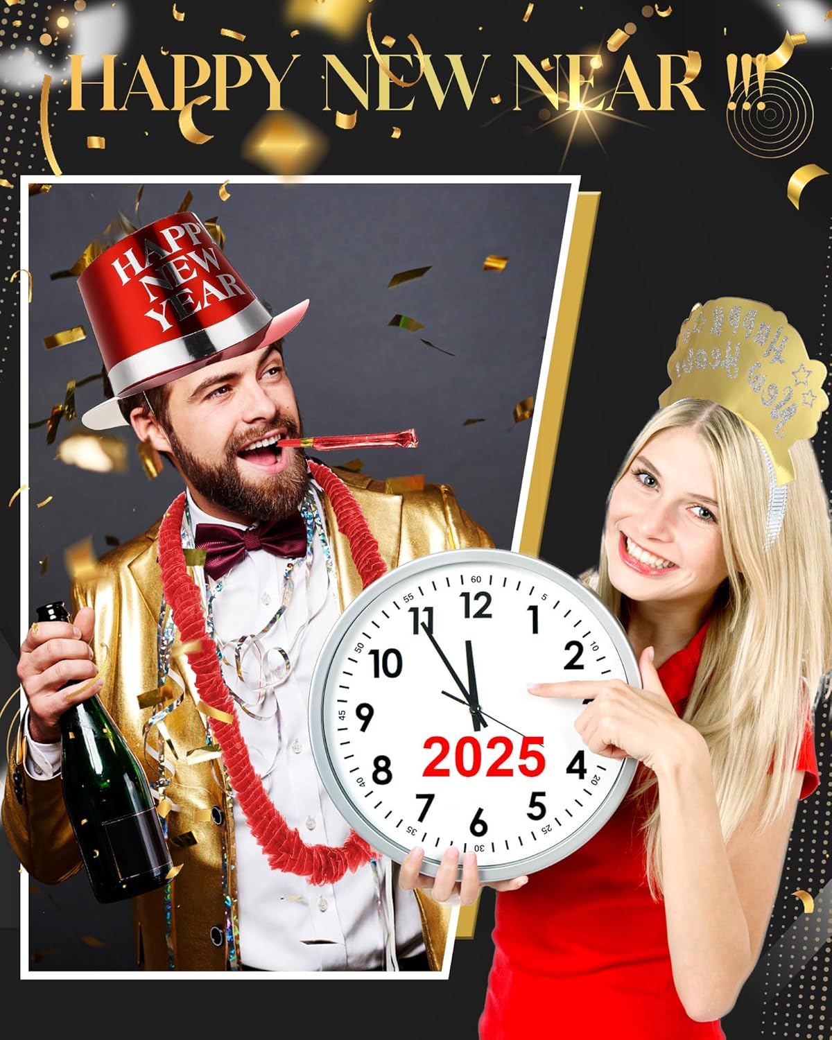 75 Pcs New Year Eve Party Supplies 2026 Midnight Party Decorations Includes Top Hats, Headband Tiara, Colorful Leis, Squawkers, Blowouts for Eve Supplies