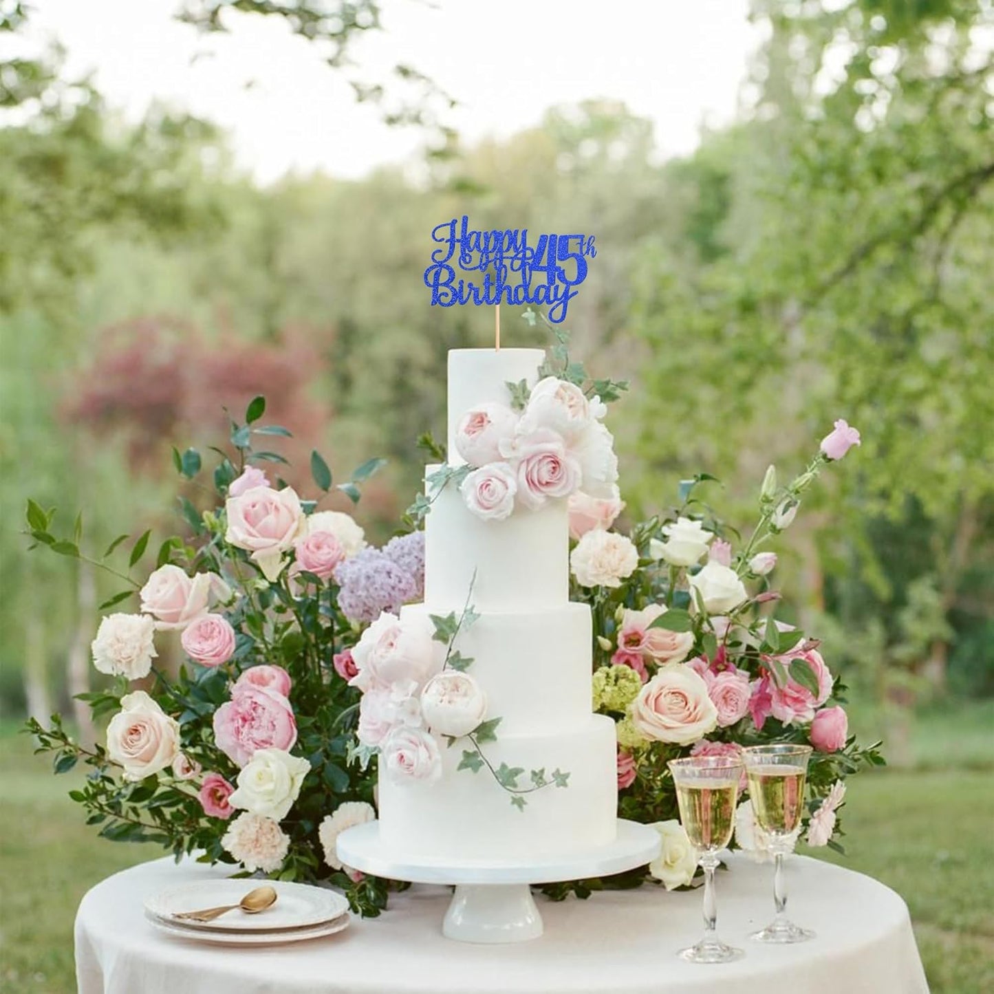 1 PCS Happy 45th Birthday Cake Topper Glitter Cheers to 45 Years Birthday Cake Pick Forty Five 45 Fabulous Cake Decoration for Happy 45th Birthday Theme Party Decorations Supplies Blue
