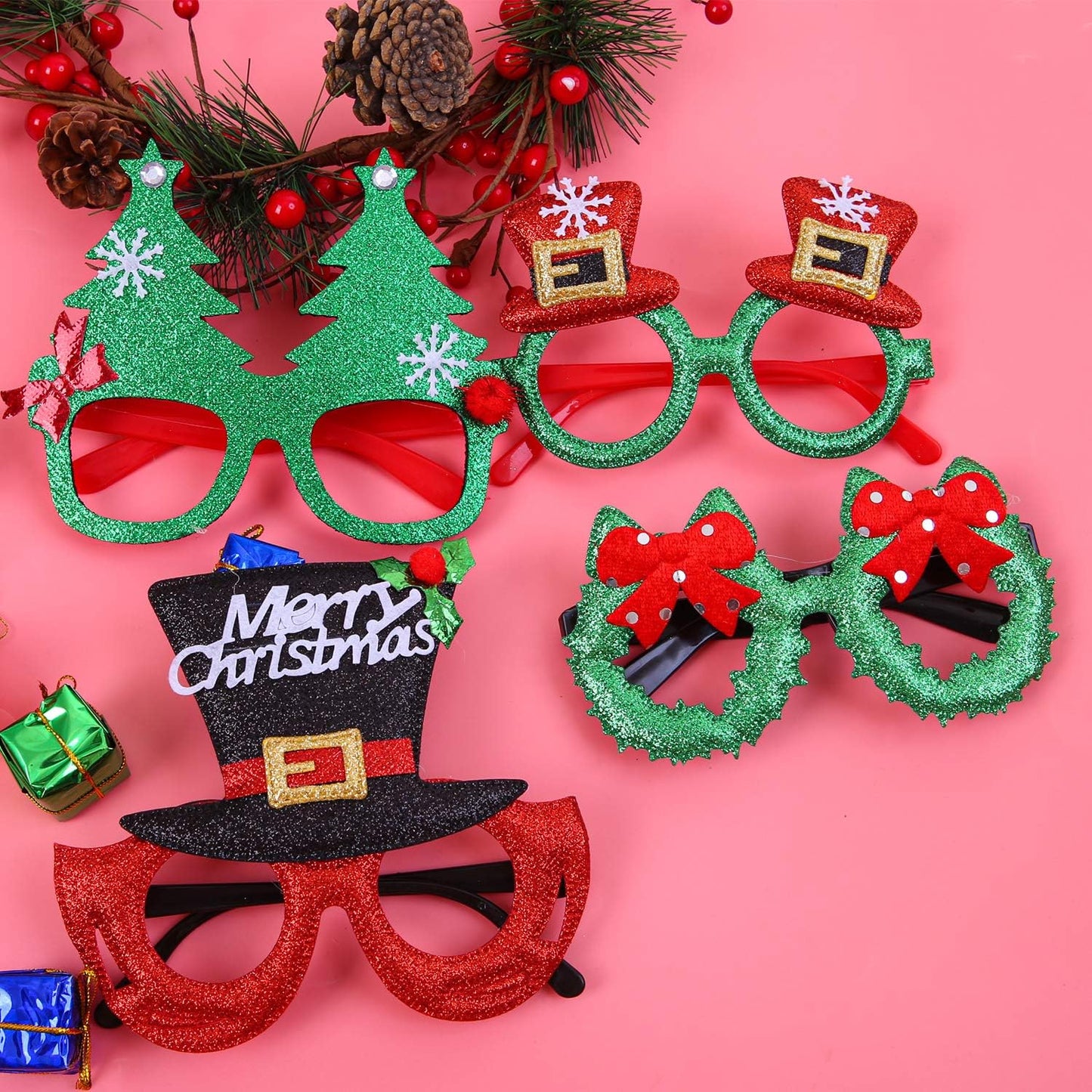 URATOT 20 Styles Christmas Party Glasses Frames Christmas Decoration Eyeglasses Xmas Costume Glasses Frame for Holiday Favors