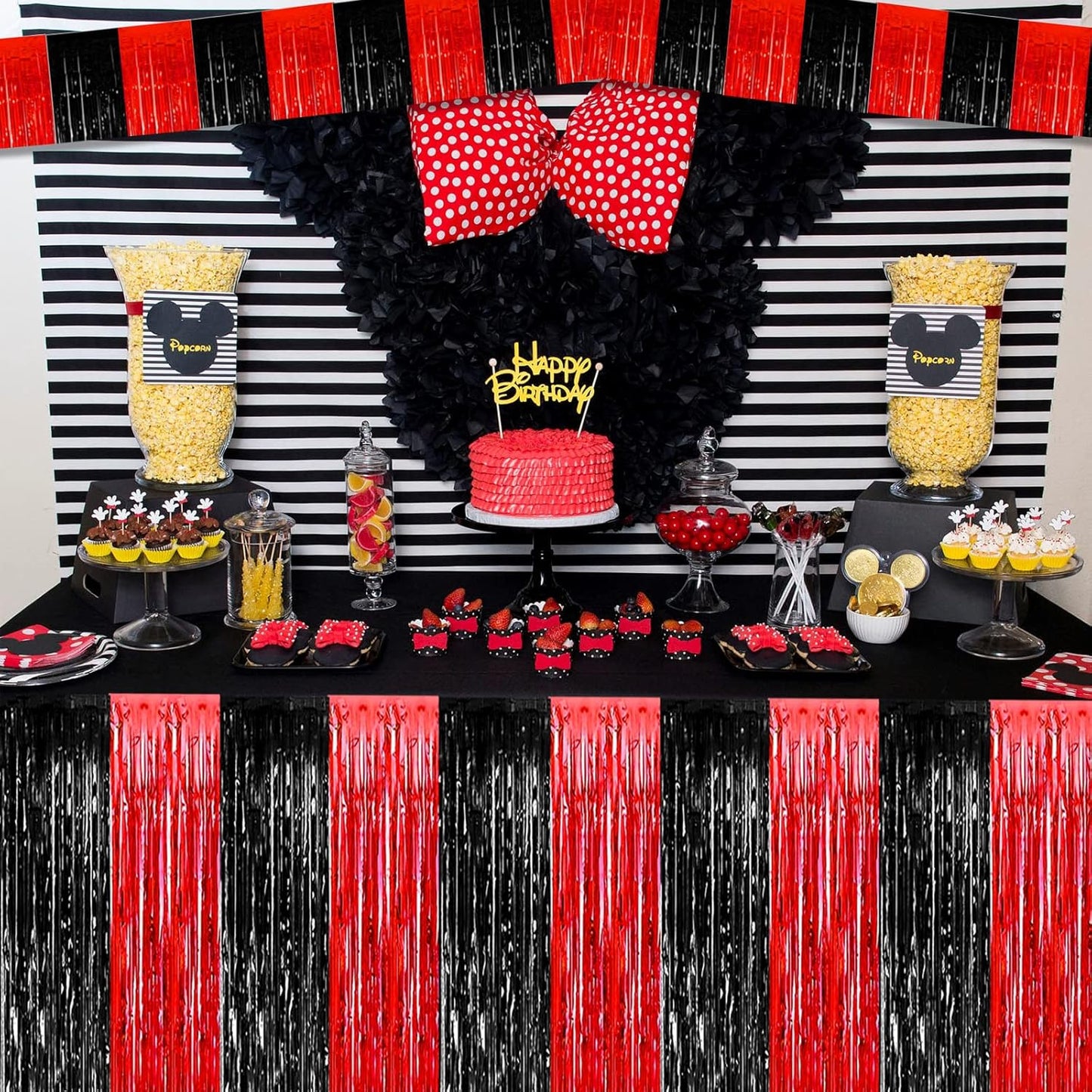 6 Pack 6 Feet Foil Fringe Garland Metallic Tassle Banner Wall Hanging Tinsel Streamers Backdrop for Parade Floats, Bachelorette Casino Viva Las Vegas Game Night Birthday Party Decorations(Black Red)