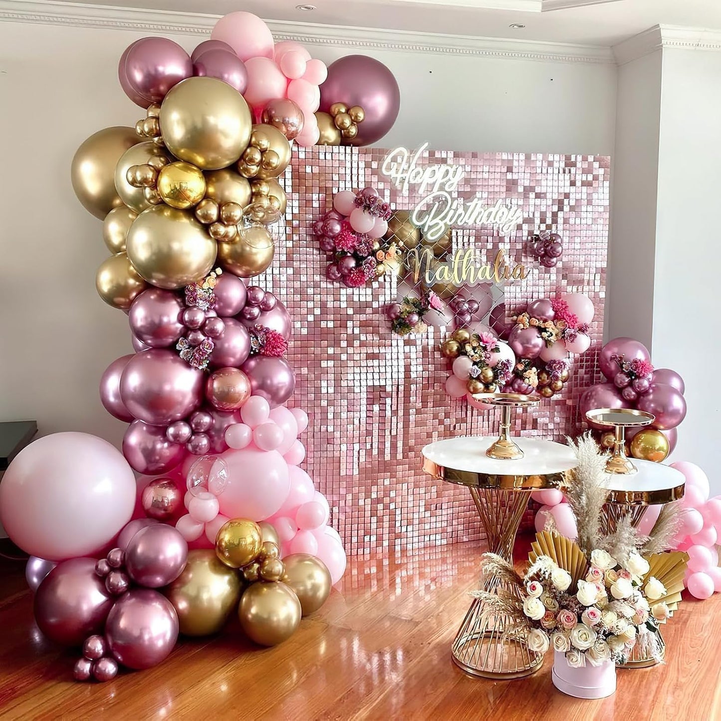 PartyWoo Pink Balloon Arch Kit Garland 100 pcs Different Sizes of 18 12 10 5 Inch Metallic Light Pink Magenta Silver Latex Balloons for Wedding Engagement Baby Shower Birthday Party Decorations
