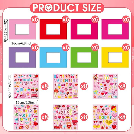 Jetec 48 Sets Valentines Picture Frames Craft Kit DIY Photo Frames Sticker Craft Make Your Own Paper Picture Frame for Home Activities Party Favors Decorations(Pink)