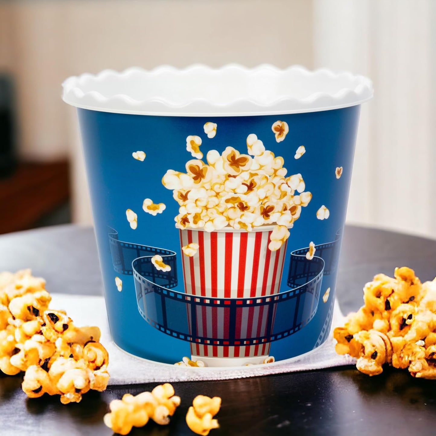 Modern Style Reusable Plastic Popcorn Box/Popcorn Containers/Popcorn Bowls Set for Movie Theater Night - (BPA Free - 4 Pack - 75 oz) (Popcorn Mix F)