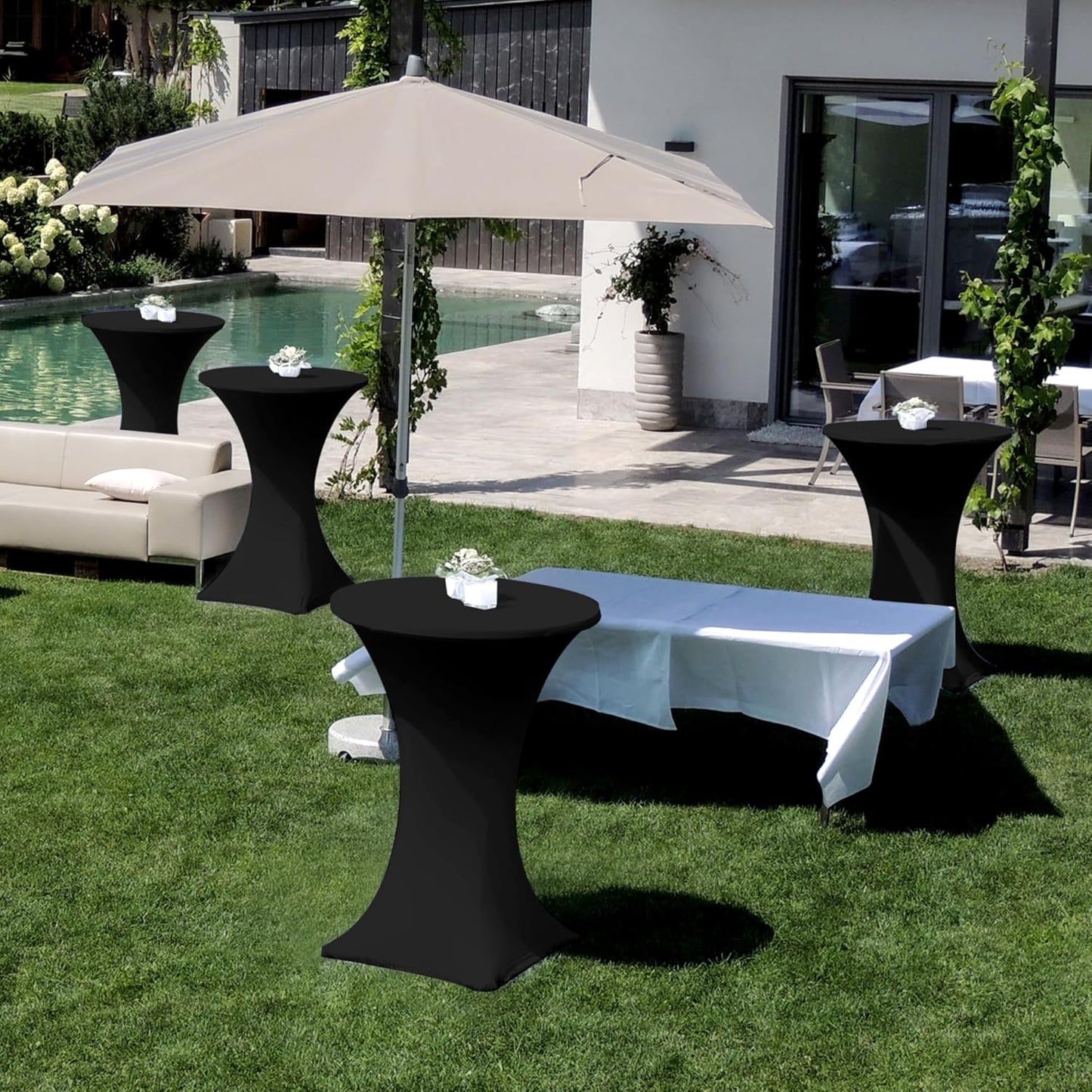 Cocktail Table Covers-Spandex Round High Top Table Cloths 6 Pack 32x43 Inch-Black Stretch Fitted Bar Tall Tablecloth for Pub Bistro Highboy Party Event Banquet Height Folding Satnding Tables