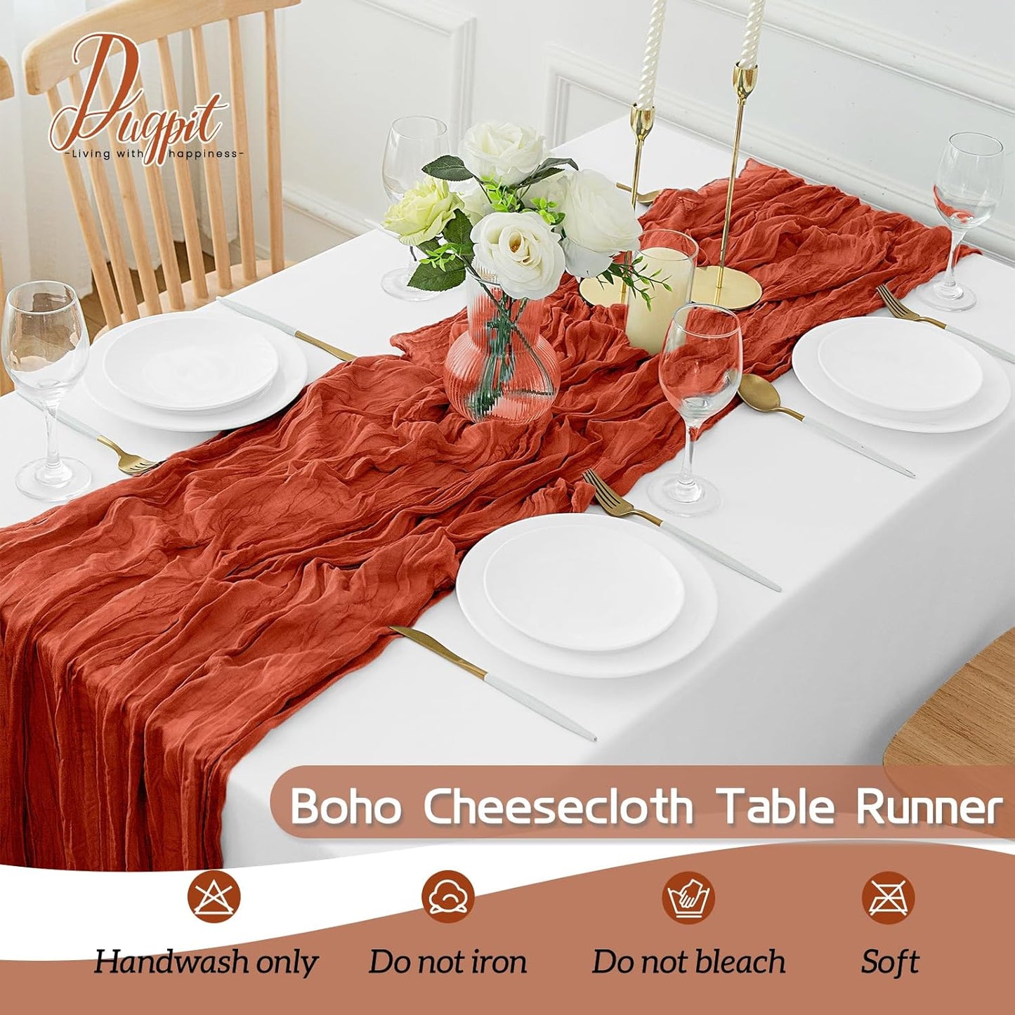16Pack Terracotta Table Runner 10FT Cheesecloth Table Runner 35x120Inch Long Boho Cheese Cloth Table Runners Rustic Gauze Fall Table Runners for Party Wedding Bridal Shower Baby Shower Decorations