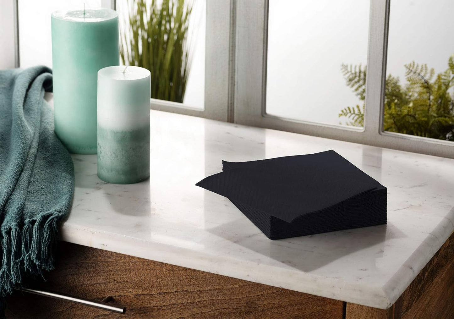 Disposable Black Cocktail Napkins Paper - 4" x 4" High-End Linen-Like Beverage Party Square Paper Napkin Pack for Bar, Cafe, Restaurant, Christmas, Birthday, Wedding, Baby Shower - 100 Count