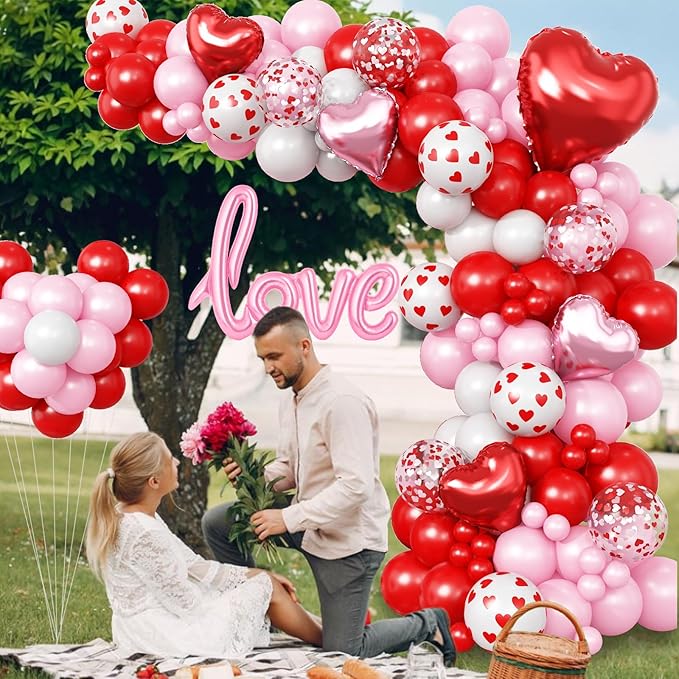 Mothers Day Balloon Arch Garland Kit, Pink Red White Latex Balloon with Happy Mother Day Love Heart Mylar Foil Balloons for Motherday Best Mon Ever Wedding Anniversary Birthday Party Decorations