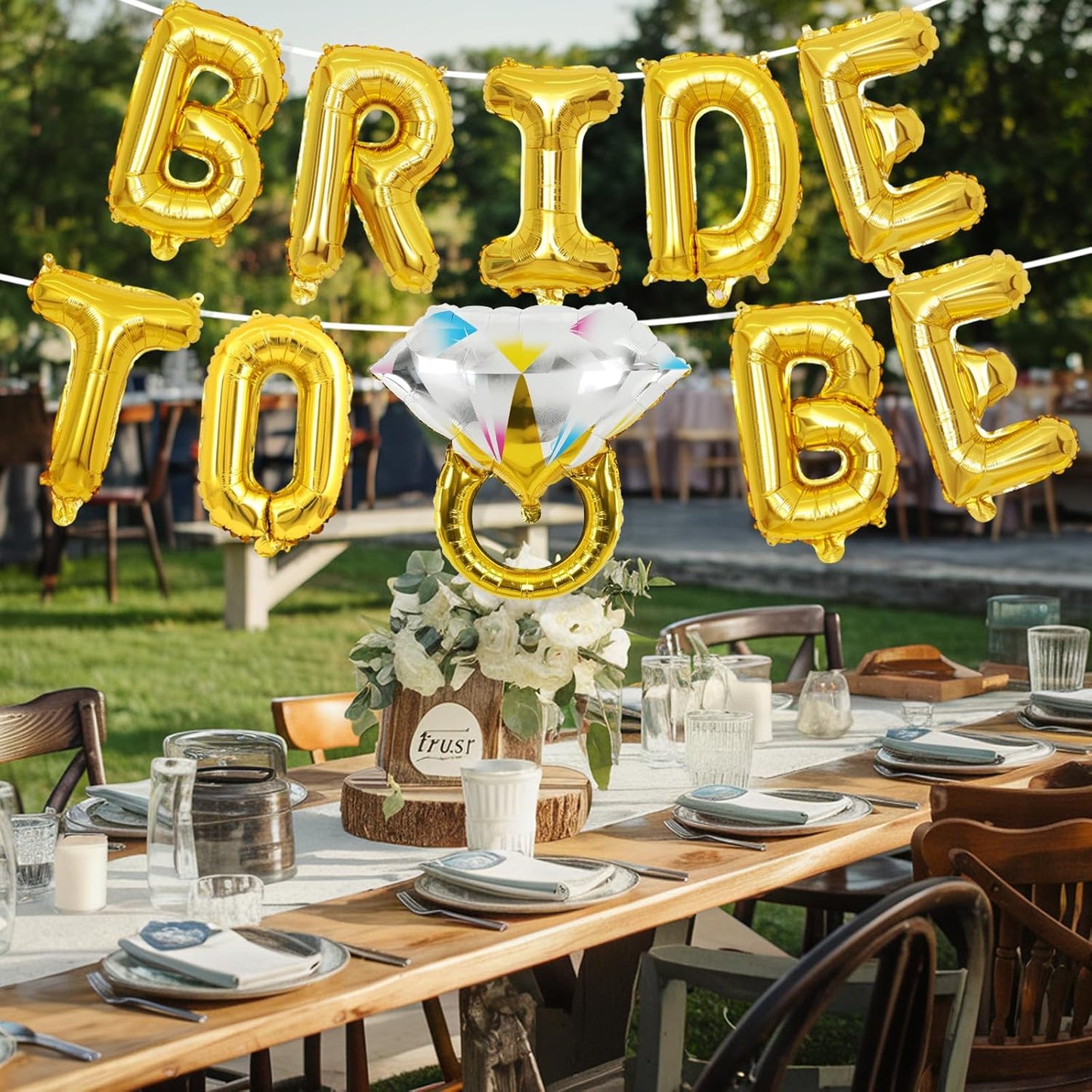 Bachelorette Party Decorations, Gold Bride To Be Bridal Shower Letter Balloons Banner with Engagement Diamond Ring Mylar Foil Balloon for Wedding Photo Booth Hen Night Room Party Decor