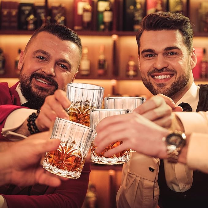 8 Sets Plastic Whiskey Glasses 14 oz Unbreakable Whiskey Drinking Glasses Old Fashioned Cocktail Cups Plastic Water Tumblers Clear Wine Cup Shatterproof Short Tumbler for Indoor Outdoor
