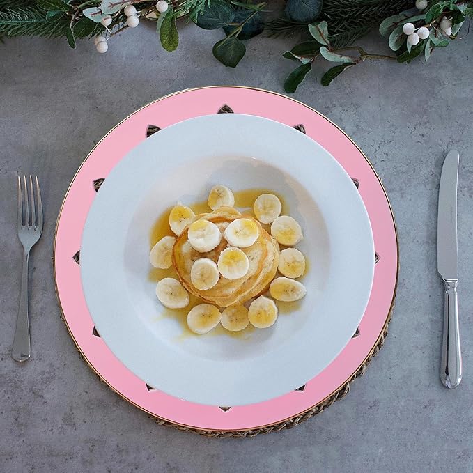 13" Round Pink Charger Plates, Heart Hollow Chargers for Dinner Plates with Golden Border, Formal Table Setting Accessory Centerpiece Bluk Wedding, Valentine's Day, Galentine's Day, Easter, Set of 6