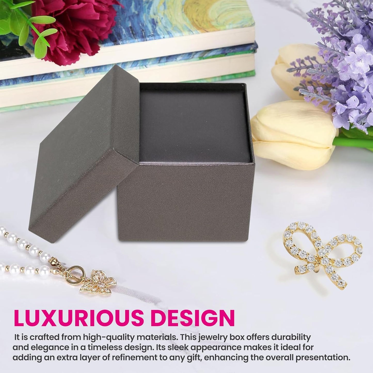 Novel Box Earring Tree Purple Jewelry Box 2.37x2.37x1.87 Inches - Earrings Gift Box for Proposal Wedding Engagement - Faux Leatherette Jewelry Display Box - Gift Presentation Boxes for Earrings