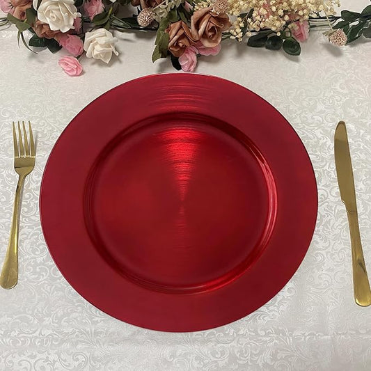 13inch Round Plastic Charger Plates,Set of 8,Charger Plates for Dinner,Wedding,Party,Event Decoration. (Metallic foil Red) …