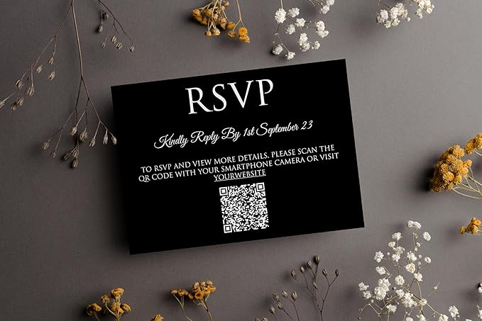 TrendPrintStore RSVP Card With QR Code, Very useful (Detail, Thank You, Reception) (4” x 5.3” or 10 cm x 13,5 cm) With Black And White Card Options
