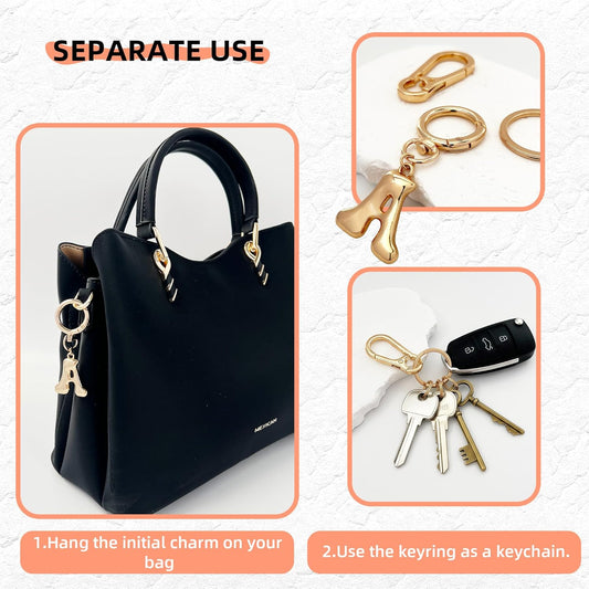 Gold Bubble Heart Initial Bag Charms for Handbags – Cute Initial Letter Keychain for Women, Purse Charms, Gold Gift