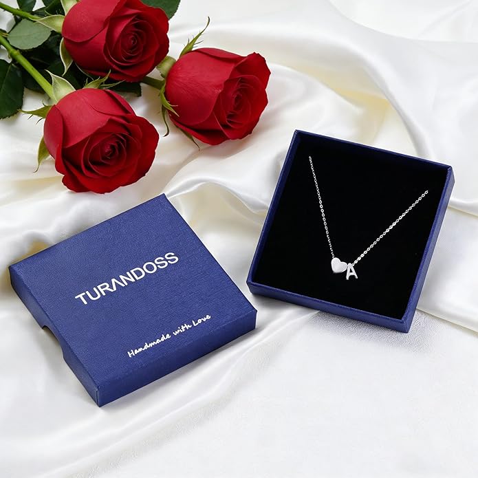 Turandoss Valentines Gifts for Her Kids Girls, Dainty S925 Sterling Silver Tiny Heart Letter A-Z Pendent Necklace Trendy Birthday Valentines Jewelry Gifts for Girls Women