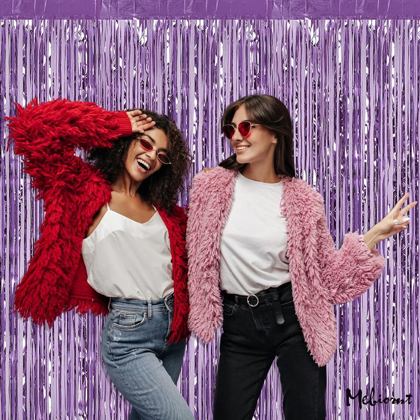 4 Pack Light Purple Fringe Curtain Backdrop, 3.2Ft x 9.8Ft Metallic Tinsel Foil Fringe Streamers Background for Photo Booth Birthday Wedding Baby Shower Carnival Easter Mother’s Day Party Decorations
