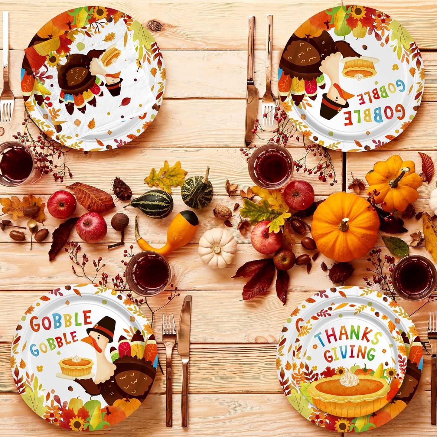 Thanksgiving Turkey Party Supplies Kit - Autumn-Themed Disposable Dinnerware Set with Plates and Napkins for 50 - for Thanksgiving Party Decoration