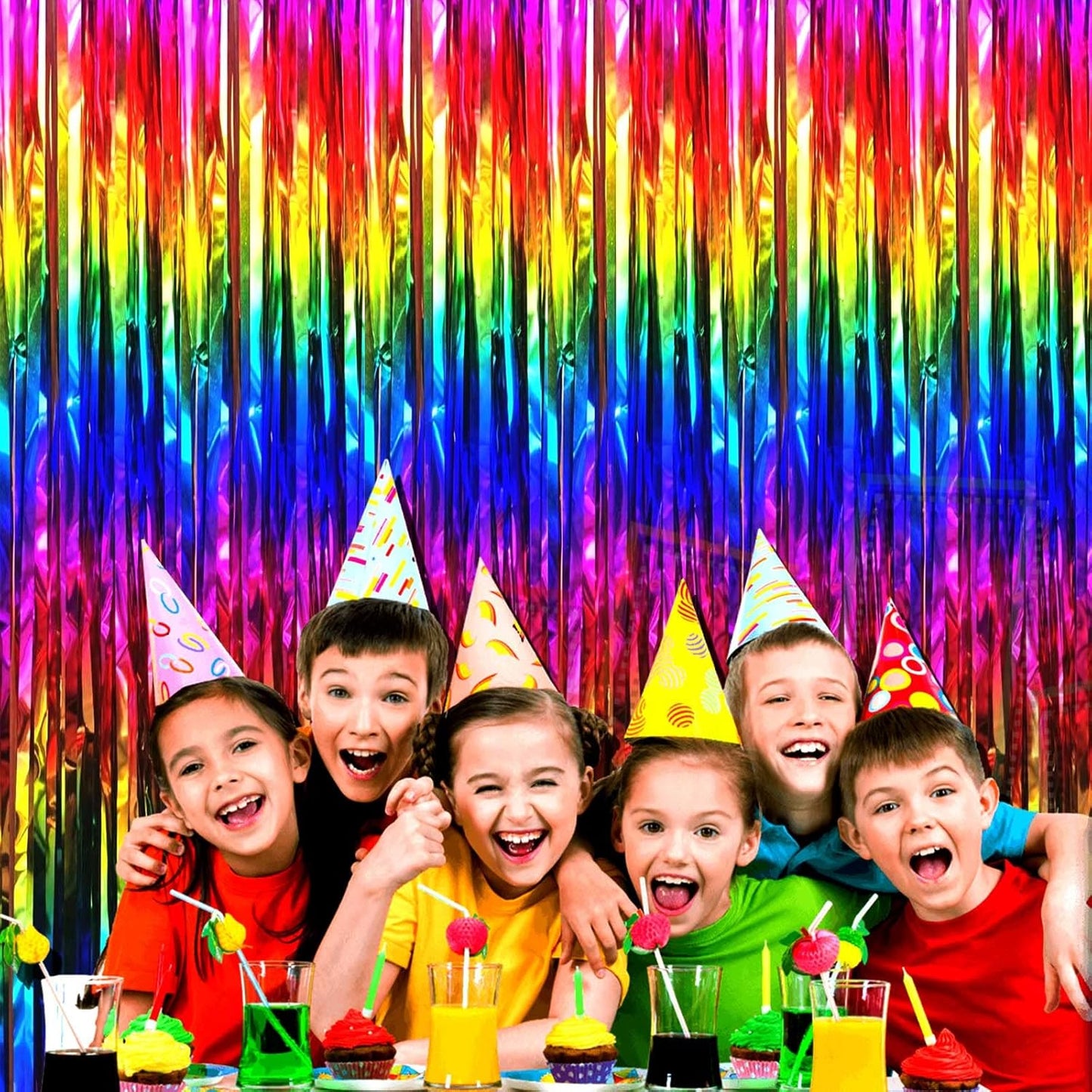 4 Pack Rainbow Foil Fringe Curtain Backdrop, 3.28Ft x 6.56Ft Colorful Metallic Tinsel Foil Streamers Curtains for Photo Booth, Wedding, Thanksgiving, Birthday, Christmas, Halloween Party Decoration