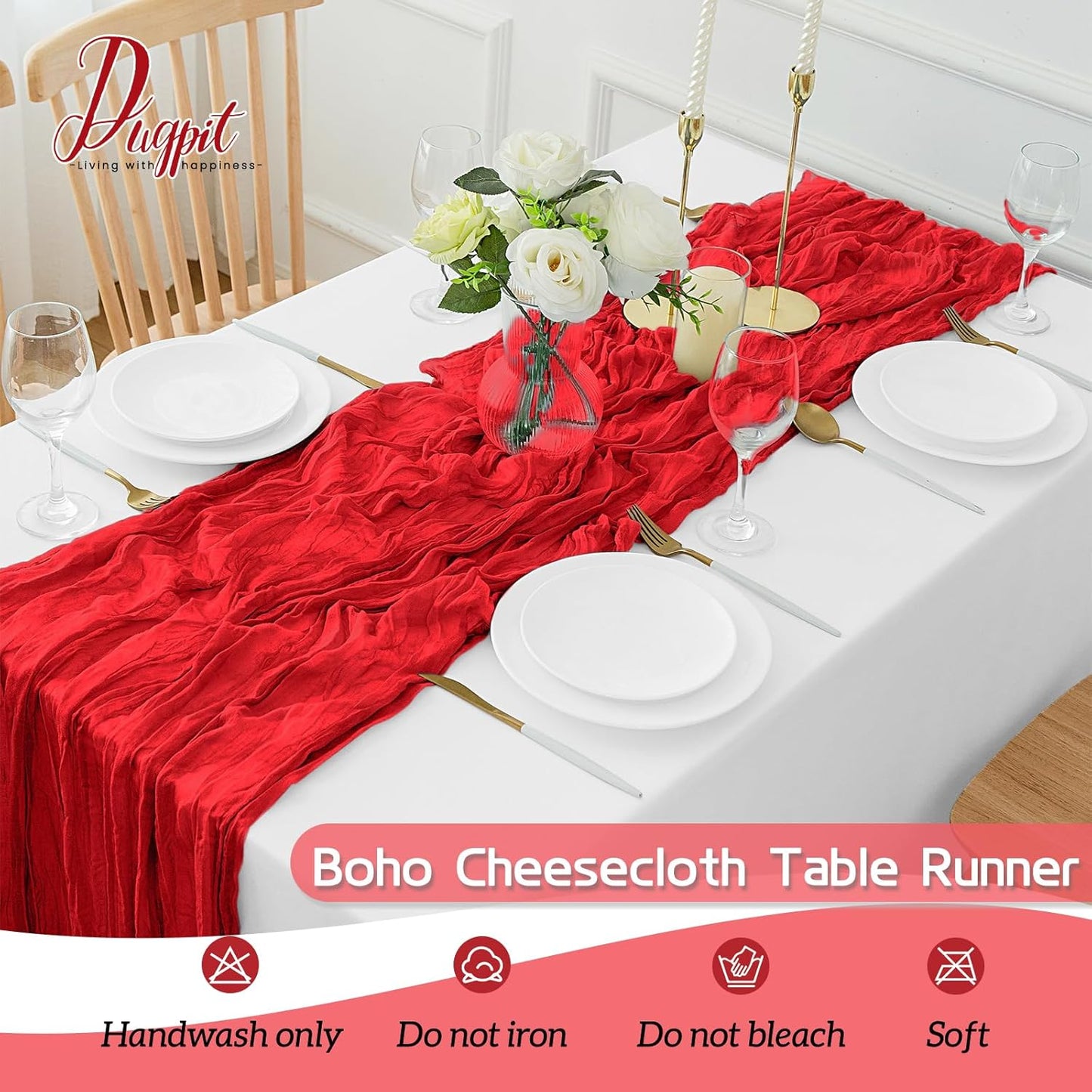4Pack Red Table Runner 10FT Cheesecloth Table Runner 35x120Inch Long Boho Cheese Cloth Table Runners Rustic Gauze Table Runners for Party Christmas Wedding Bridal Shower Baby Shower Decorations