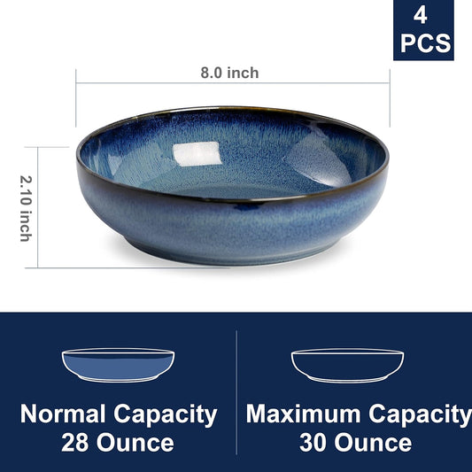 30oz Ceramic bowls set of 4-8" serving bowls for Kitchen,Pasta,Salad-Dishwasher & Microwave Safe Perfect for Housewarming, Thanksgiving, Christmas-Royal Blue