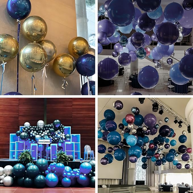 PartyWoo Navy Blue Foil Balloons 3pcs 50 Inch Large Round Foil Big Giant 4D Jumbo Inflatable Mirror Ball Mylar Balloons for Graduation Men Birthday Baby Shower Space Themed Party Decorations