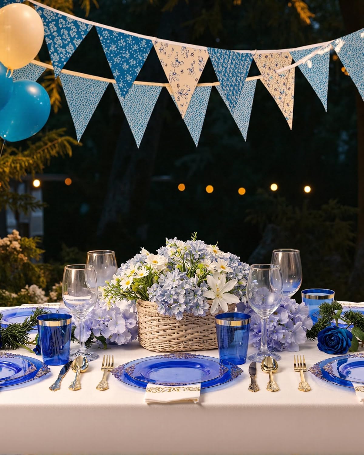 Nervure 175PCS Clear Blue Plastic Plates - Plastic Dinnerware Set Include 25Dinner Plates, 25Dessert Plates, 25Cups, 25Forks, 25Knives, 25Spoons, 25Napkins Perfect for Wedding & Party