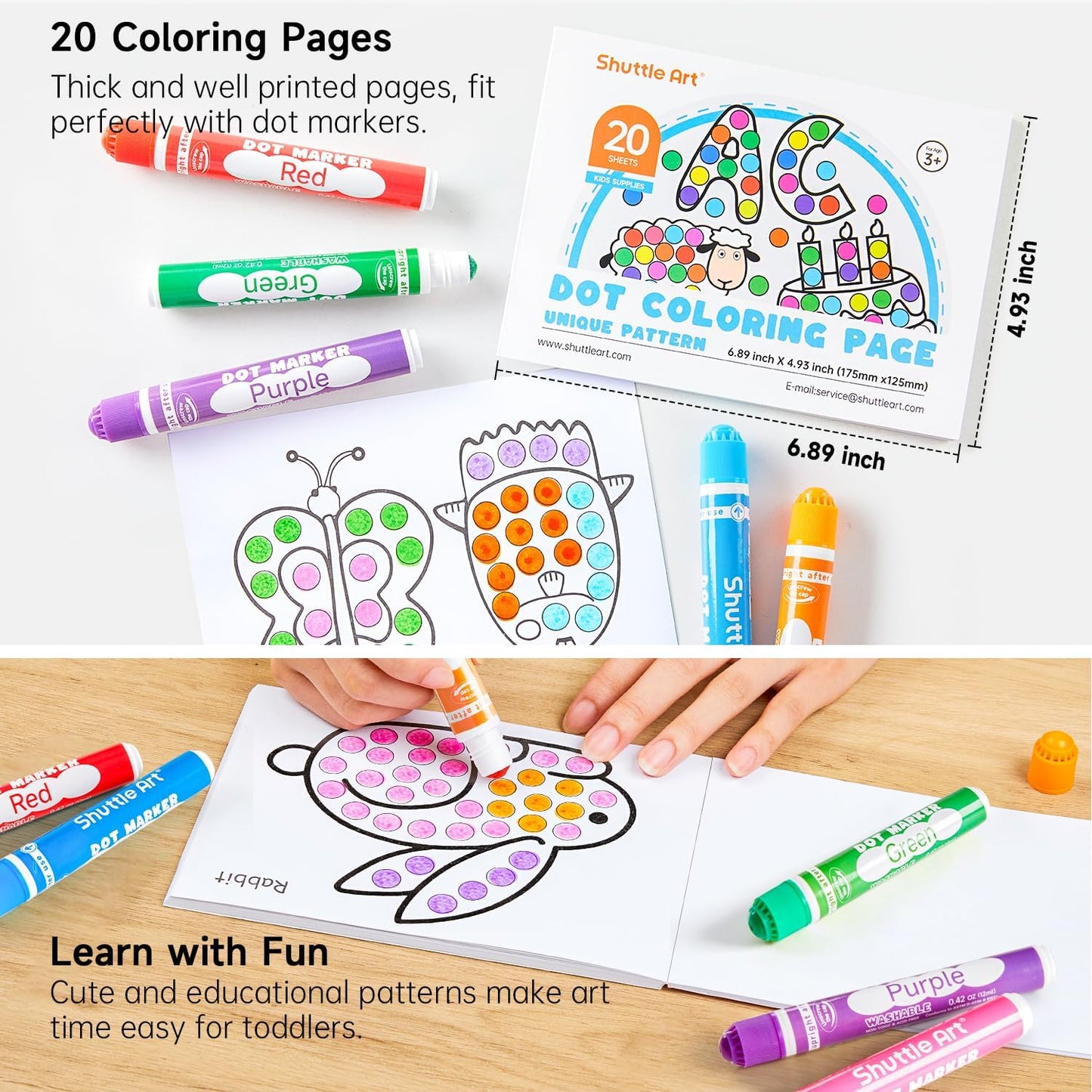 Shuttle Art Dot Markers, 40 Colors Washable for Toddlers with Free Activity Book, Bingo Daubers Supplies for Kids Preschool Children, Non Toxic Water-Based Dot Art Markers