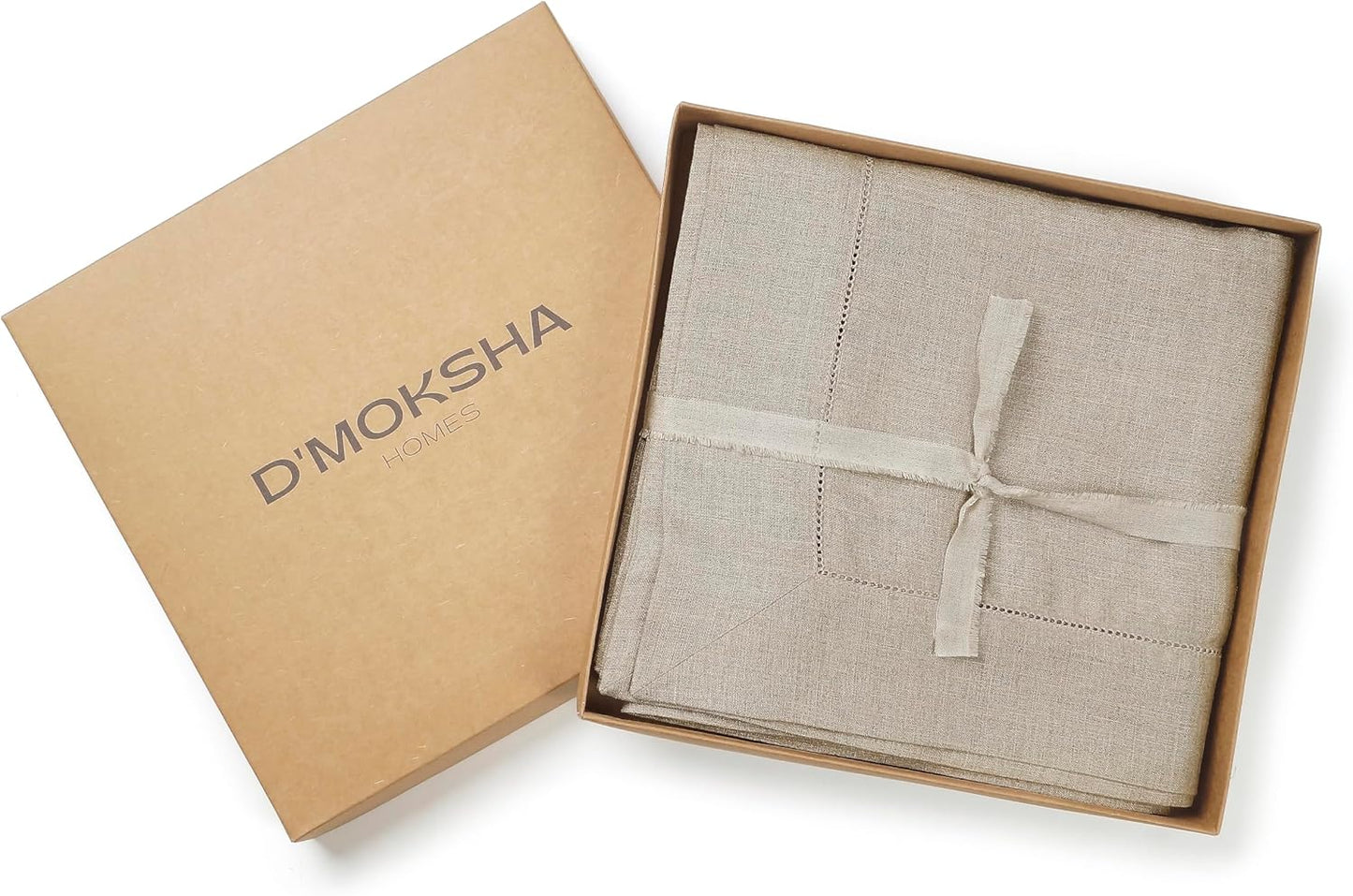 D'Moksha Homes Natural Linen Tablecloth 60 x 156 Inch - 100% Pure Linen Natural Tablecloth for Rectangle Tables - Classic Hemstitch, Machine Washable Table Cloth for Thanksgiving, Christmas, Holiday