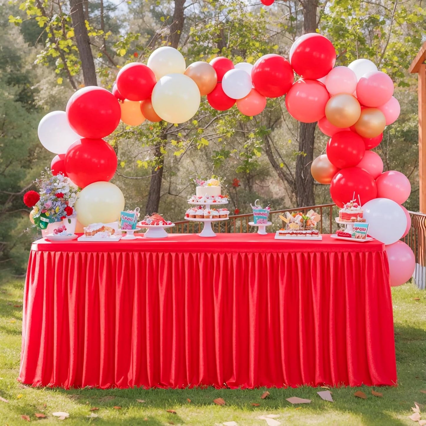 12ft Red Table Skirts for Rectangle Tables Polyester Pleated Table Skirt Desk Skirts Ruffle Table Skirt cloth for Wedding Birthday Party Baby Shower Bridal Shower Banquet Table Skirts