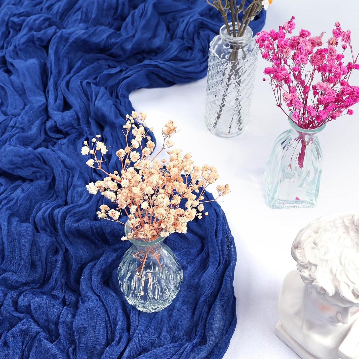 12 Pack 10FT Royal Blue Cheesecloth Table Runner 35x120 Inch Gauze Rustic Boho Table Runner Cheese Cloth for Wedding Decor Birthday Party Bridal Baby Shower Table Centerpiece Decoration