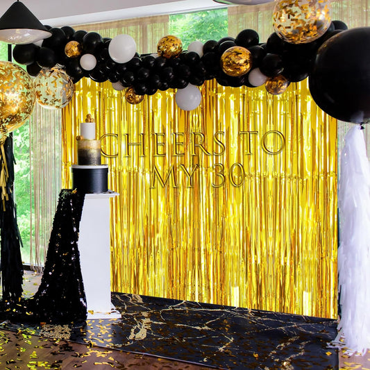 Accevo Gold Party Streamers 3Pack Foil Fringe Curtains 3.2ft x 8.2ft Door Streamers Metallic Tinsel Curtain Gender Reveal New Year Christmas Party Decorations Glitter Streamers Decoration Photo Booth