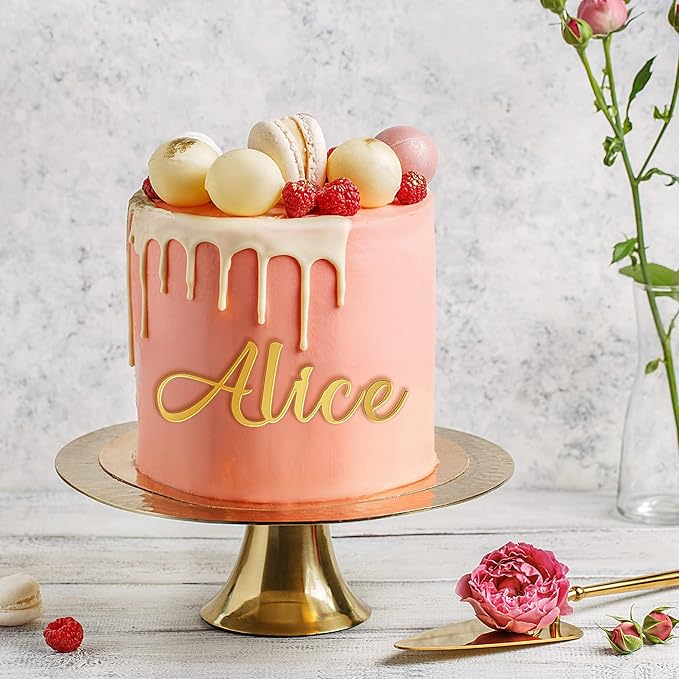 Personalized Cake Topper for Birthday Wedding with Any Text Numbers Mirror Acrylic Cake Toppers Cake Decoration for Birthday Anniversary Baby Shower Graduation (Gold)