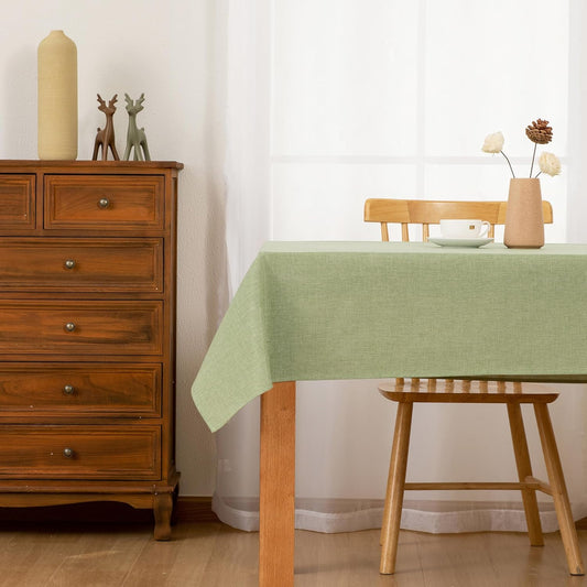 Hiasan 2 Pack Faux Linen Rectangle Tablecloth - Wrinkle and Stain Resistant Washable Table Cloth for Kitchen Dining Room Holiday Table Cover for Party Dinner, Green, 60 x 120 Inch
