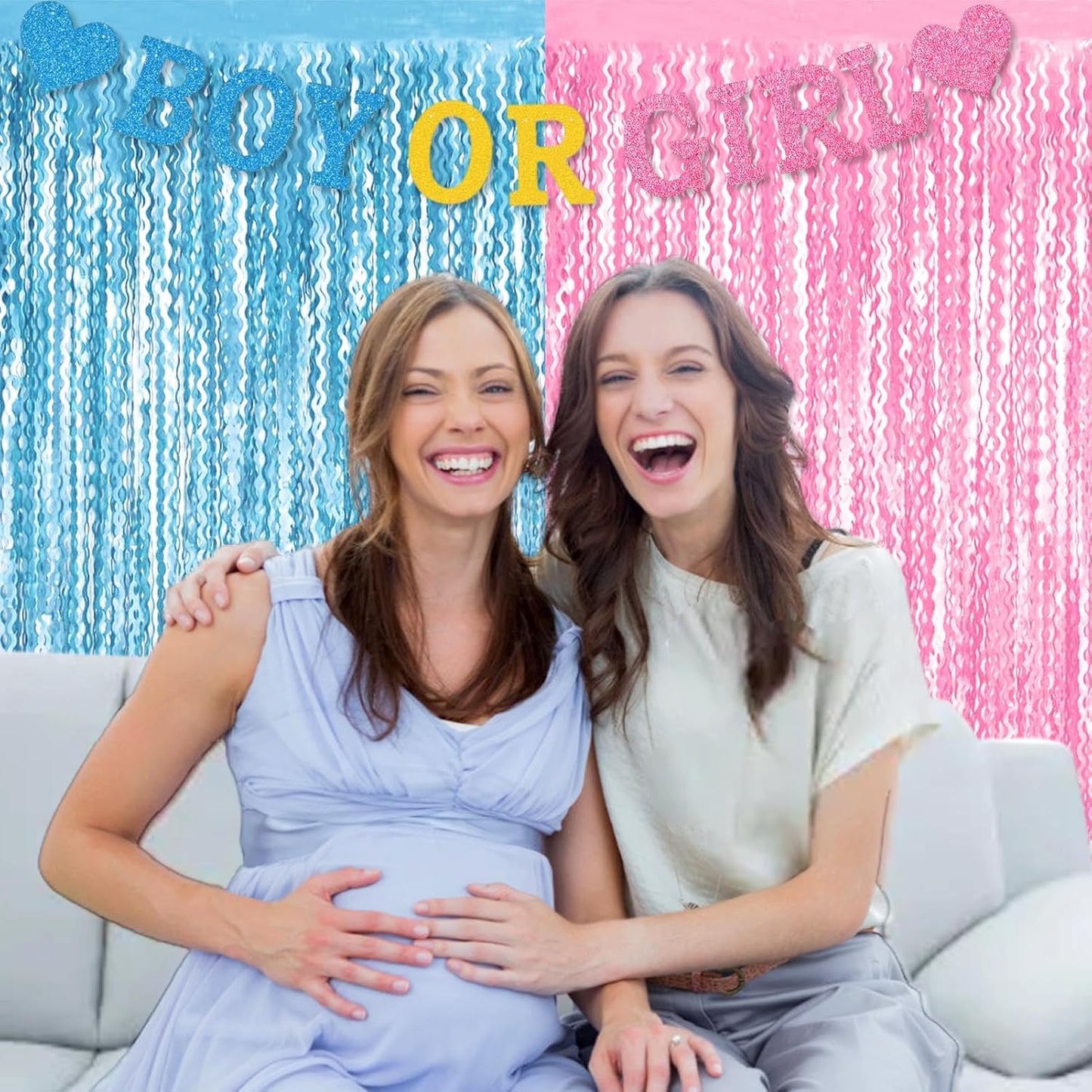 4 Pack Macaron Pink Blue Fringe Curtain Backdrop 3.2Ft x 8.2Ft Metallic Tinsel Foil Fringe Streamers Background for Photo Booth Mother's Day, Easter, Carnival, Birthday, Wedding Party Decoration